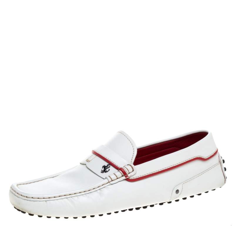 Tod's For Ferrari White Leather Slip On Loafers Size 41