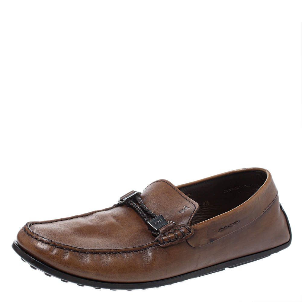 Pre Owned حذاء لوفرز تودز بيني جلد بني داكن مقاس 42.5