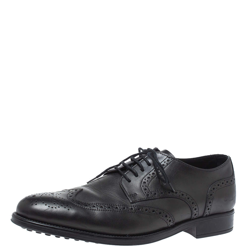 Pre Owned Tod's Black Brogue Leather Lace Up Derby Size 40