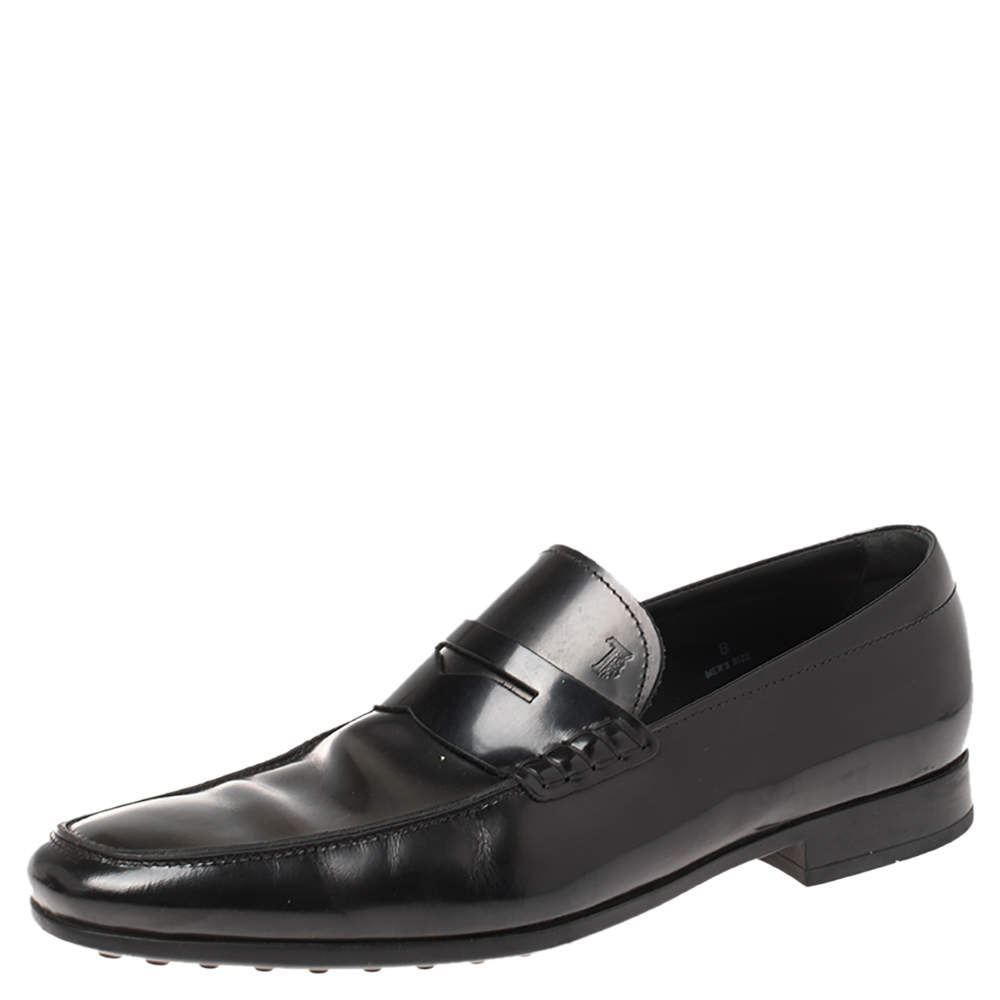 Tod's Black Leather Penny Slip On Loafers Size 42