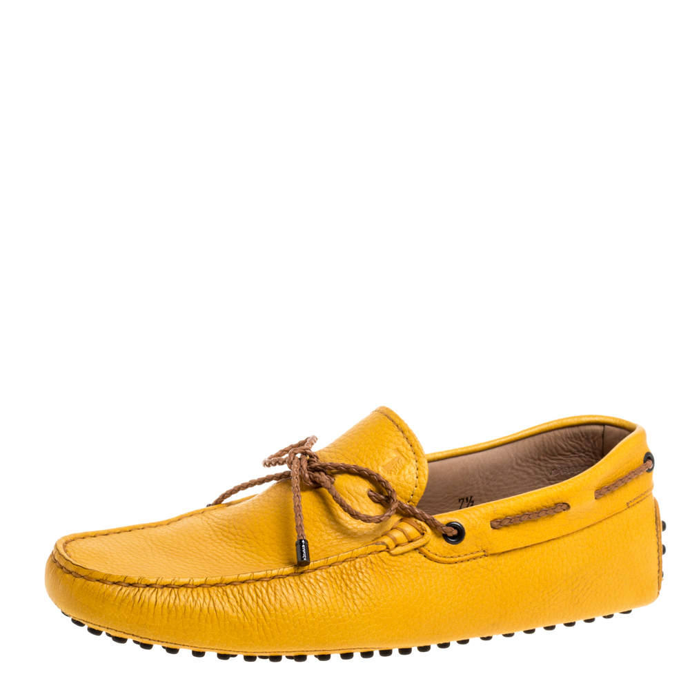 Pre Owned Tod's Yellow Leather Gommino Driving Bow Loafers Size 41.5