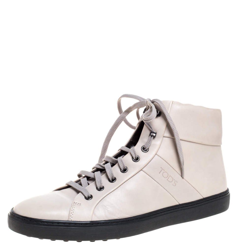 Tod's Light Beige Leather High Top Sneakers Size 42.5