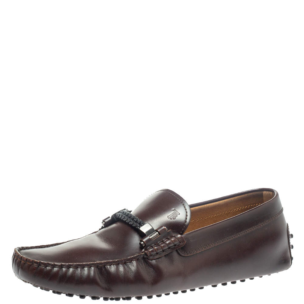 Tod's Burgundy Leather Braided Bit Slip On Loafers Size 44