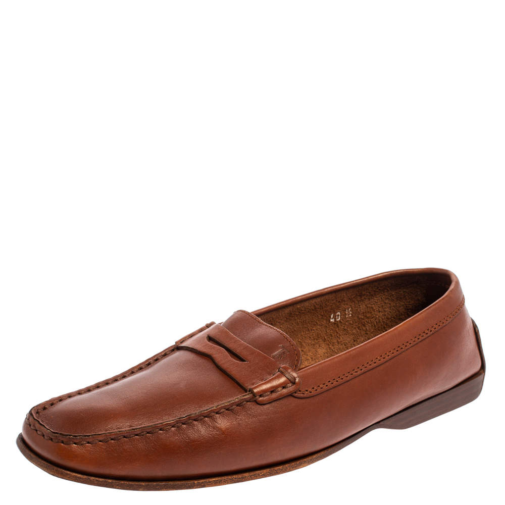 Pre Owned حذاء لوفرز تودز سليب أون سير بينى جلد بني مقاس 40.5