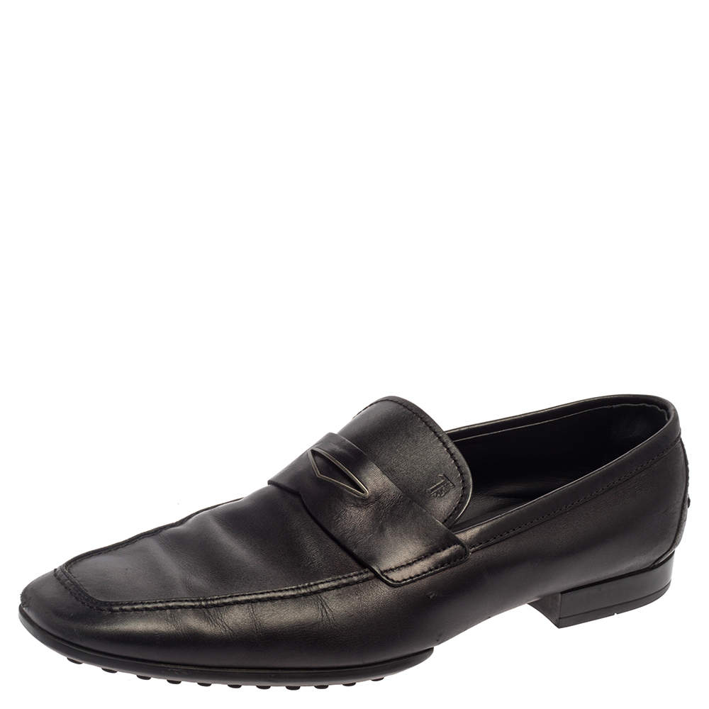 Pre Owned Tod's Black Leather Penny Slip On Loafers Size 44