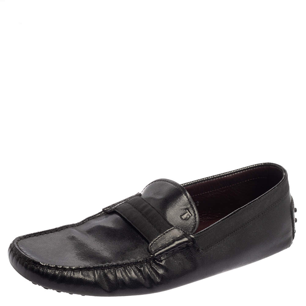 Pre Owned Tod's Black Leather And Fabric Loafers Size 47