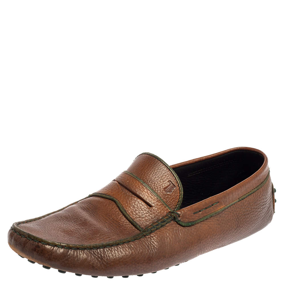 Pre Owned Tods Brown Leather Gommino Driving Slip On Loafer Size 45.5