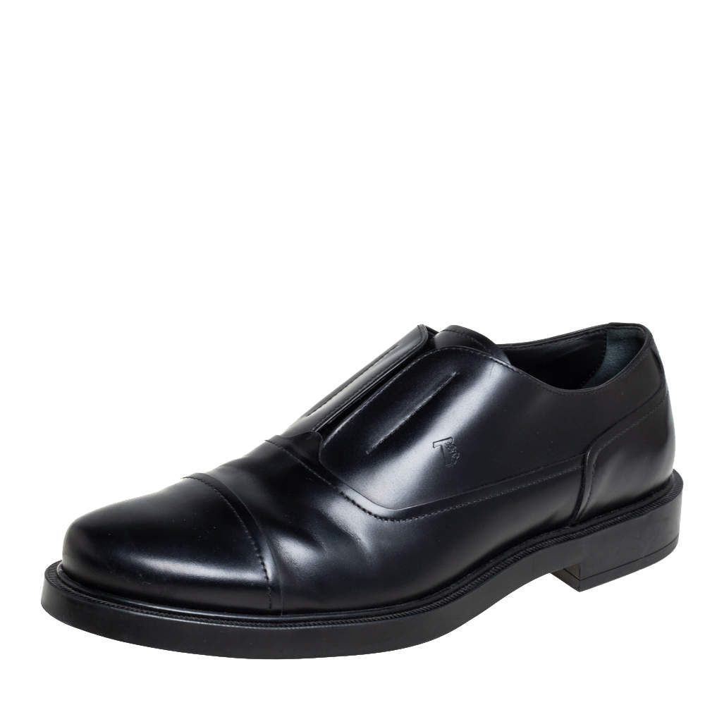 Tod's Black Leather Cap Toe Slip On Oxford Size 42