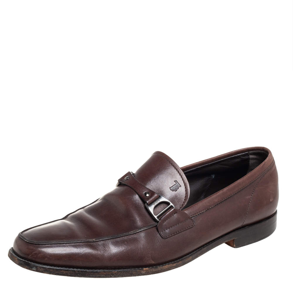 Pre Owned Tod's Brown Leather Slip On Loafers Size 43