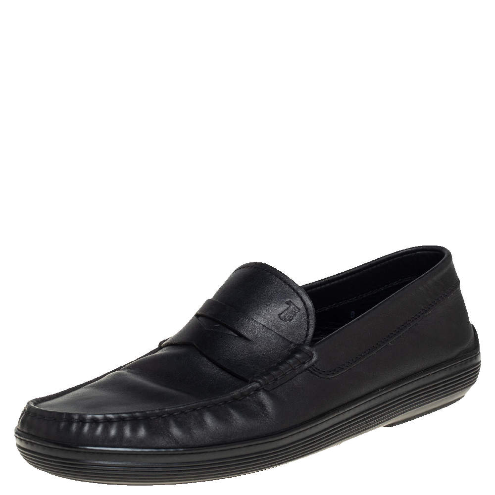 Pre Owned Tod's Black Leather Penny Slip on Loafers Size 42