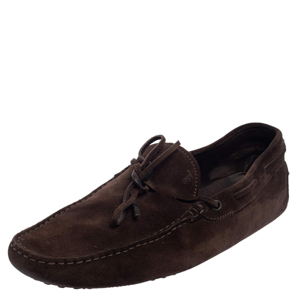 Pre Owned  Tod's Brown Suede Bow Slip On Loafers Size 45