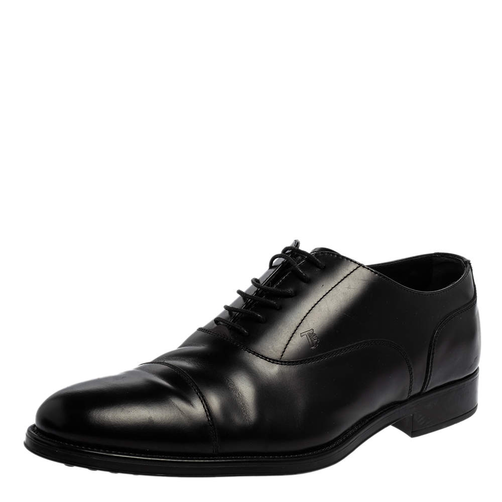 Pre Owned Tod's Black Leather Lace Up Oxfords Size 45