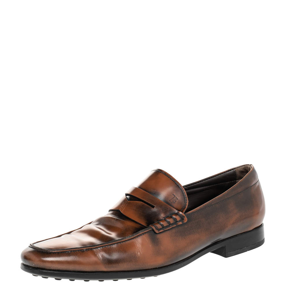 Pre Owned حذاء لوفرز تودز سليب أون جلد بنى مقاس مقاس 44