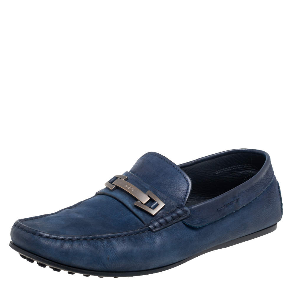 Pre Owned حذاء لوفرز تودز بيت سليب أون جلد نوبوك أزرق كحلي مقاس 42.5