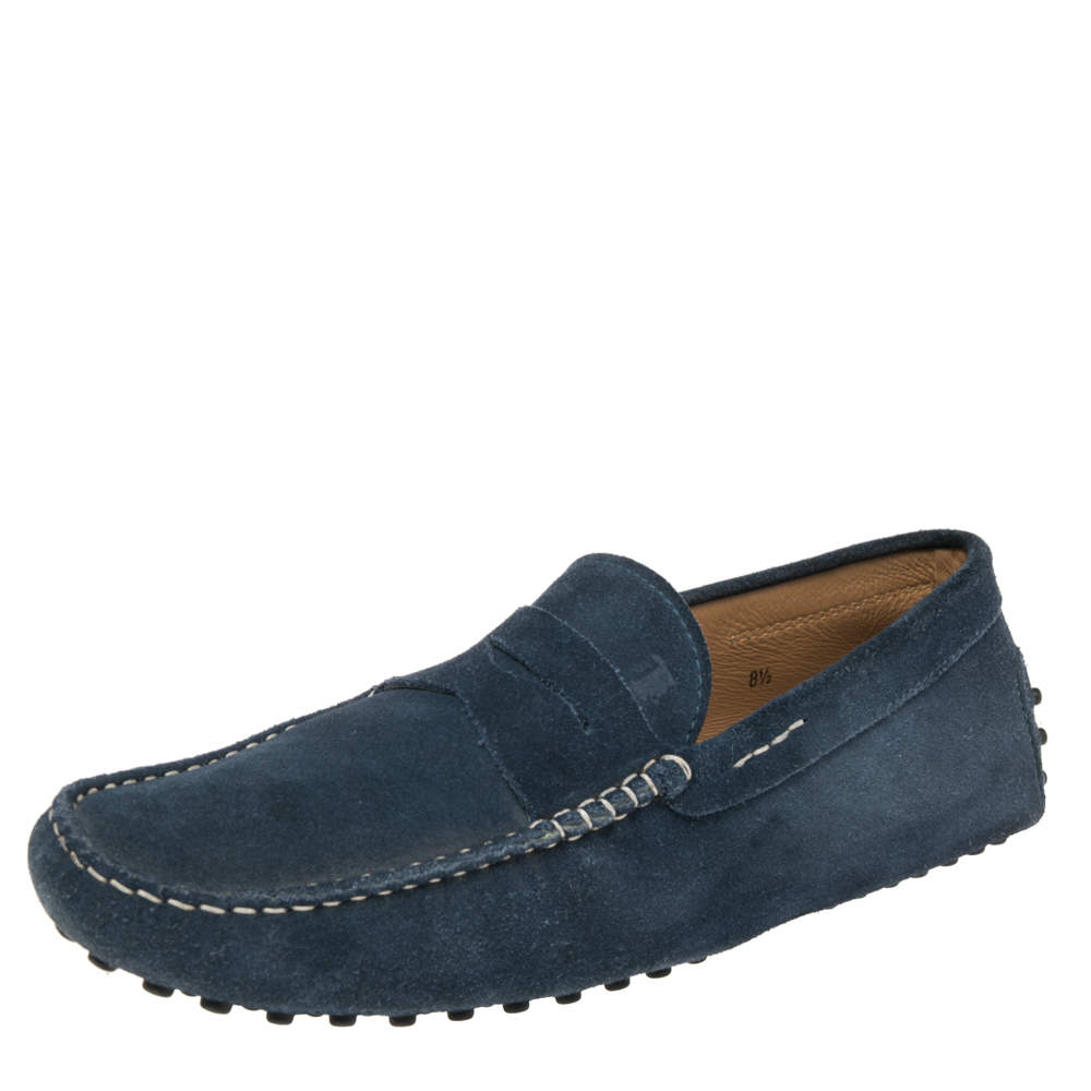 Pre Owned حذاء لوفرز تودز دريفينغ سويدي أزرق مزين سير بيني سليب أون مقاس 42.5