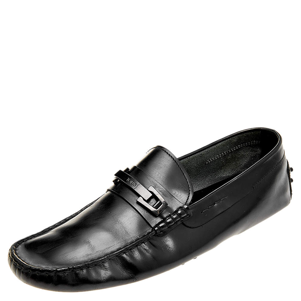 Tod's Black Leather Buckle Loafers Size 44.5