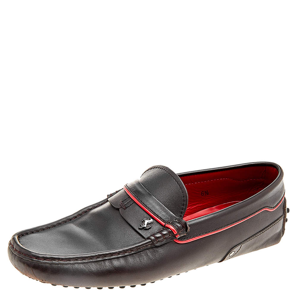 Pre Owned حذاء لوفرز تودز باي فيراري سليب أون جلد بني بفيونكة مقاس 40