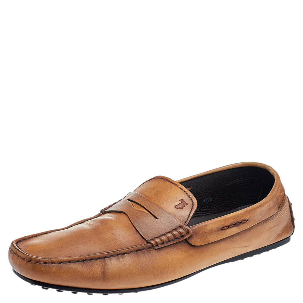 Pre Owned حذاء لوفرز تودز سليب أون بيني جلد لونين مقاس 45