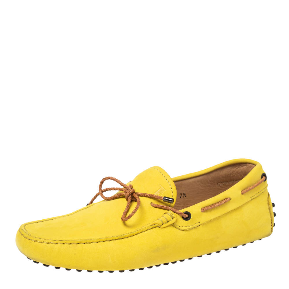 Pre Owned Tods Yellow Nubuck Leather Gommino Driving Loafers Size 41.5