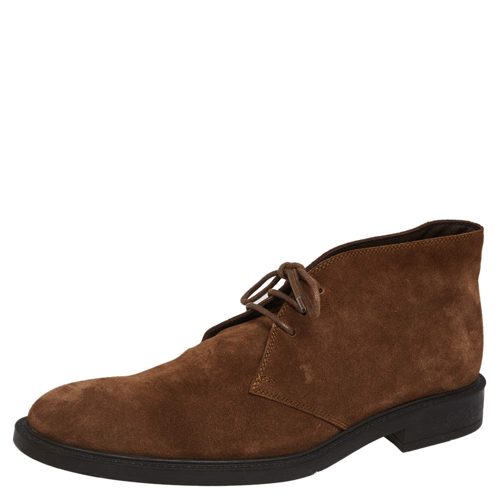Tod's Brown Suede Polacco Gomma Chukka Ankle Boots Size 43