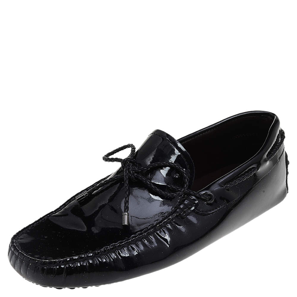 Pre Owned Tod's Black Patent Leather Bow Slip On Loafers Size 39.5