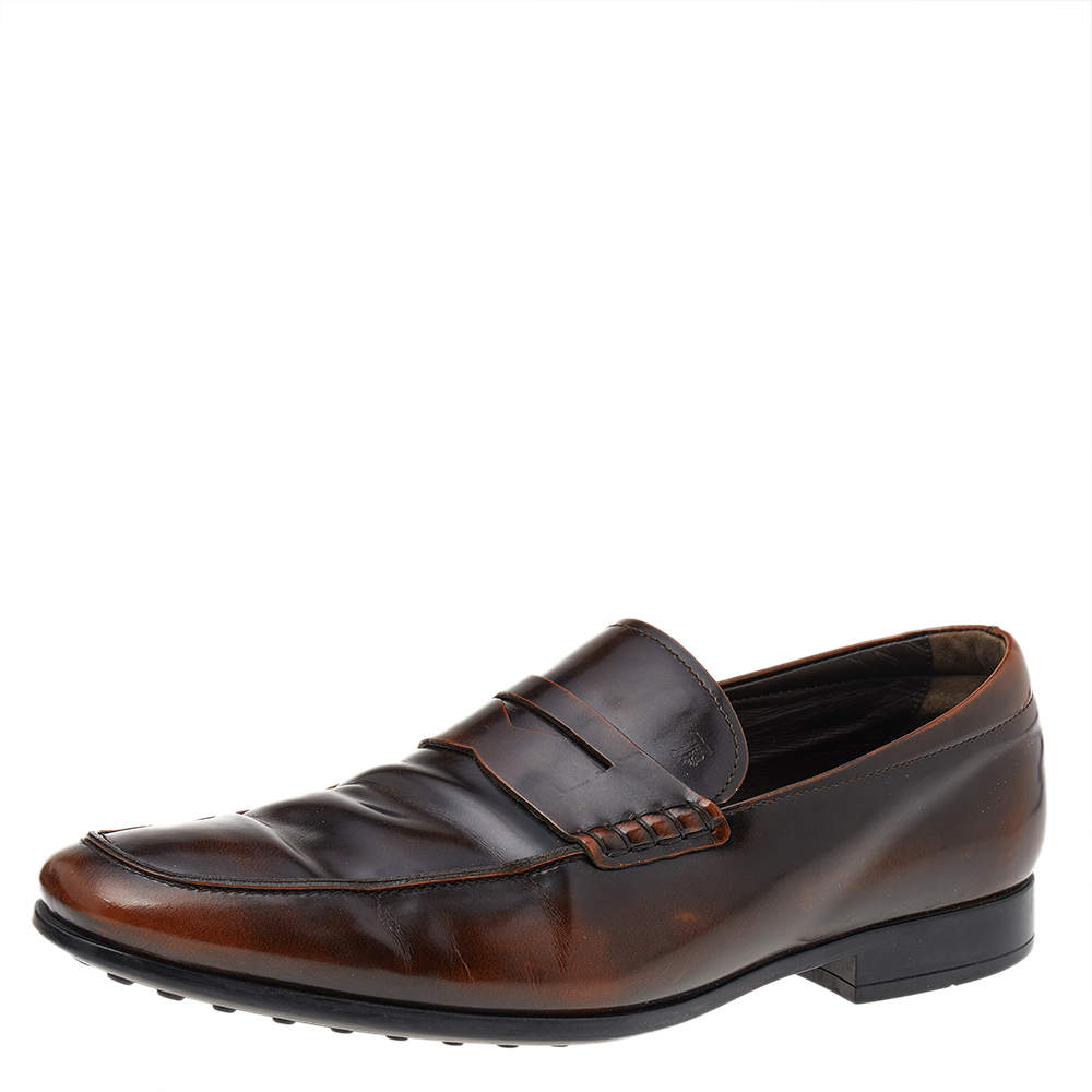 Tod's Dark Brown Leather Slip On Penny Loafers Size 43