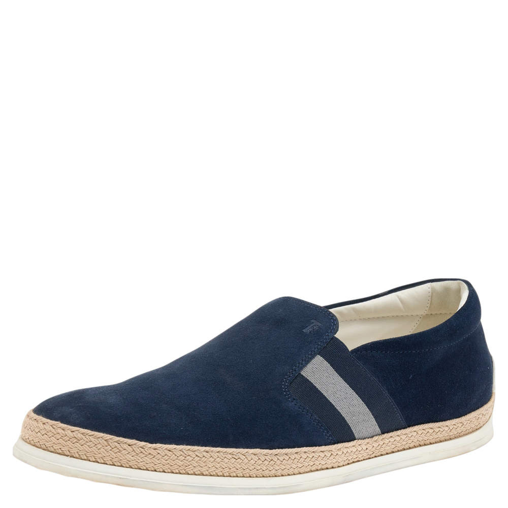 مملوكة مسبقًا Tod's Navy Blue Suede Espadrille Slip On Sneakers Size 42