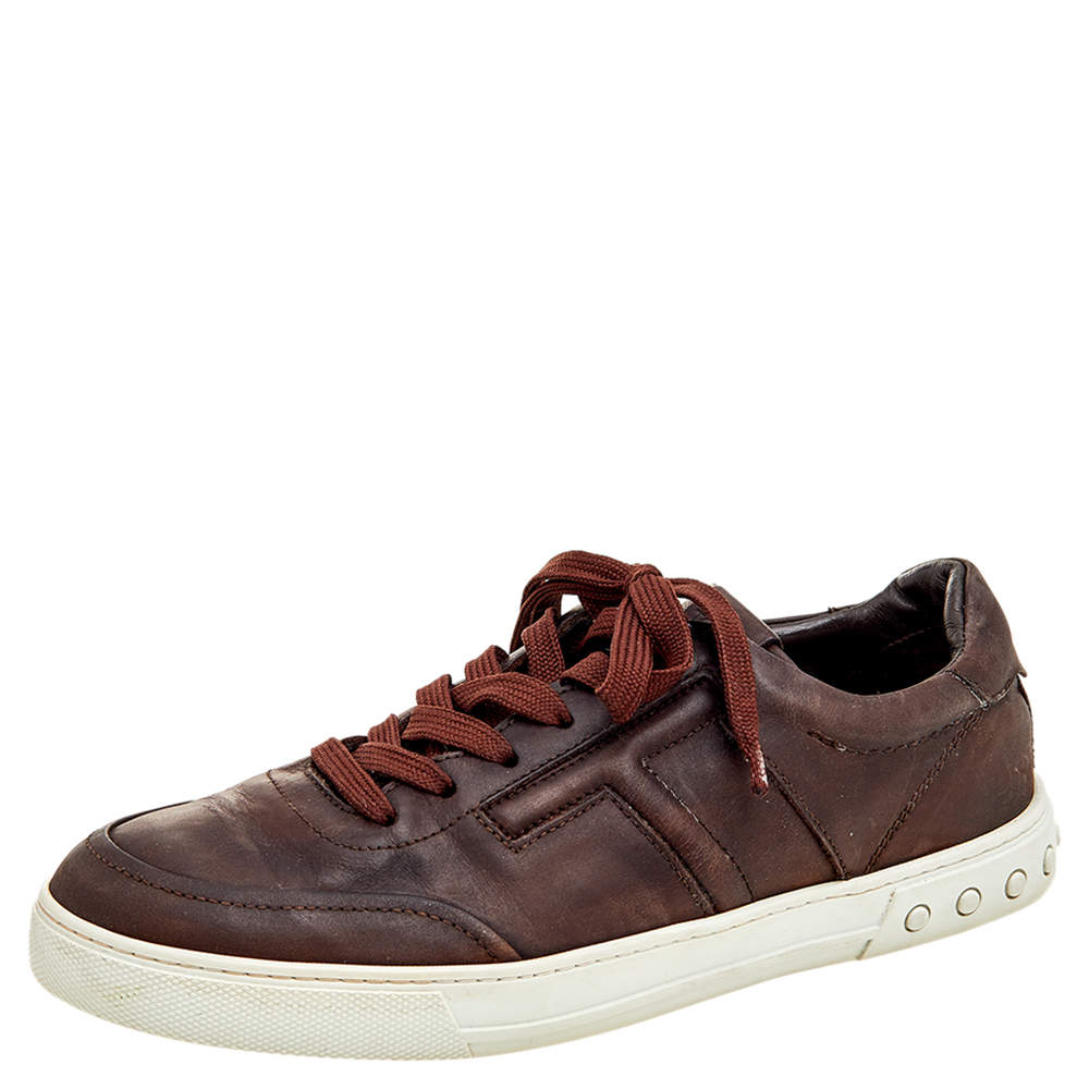 Tod's Dark Brown Leather Low Top Sneakers Size 41