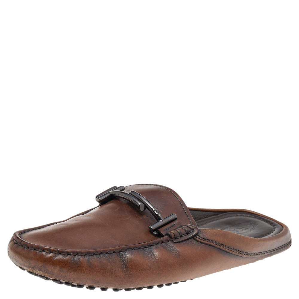 Tod's Brown Leather Slip On Mules Size 39.5
