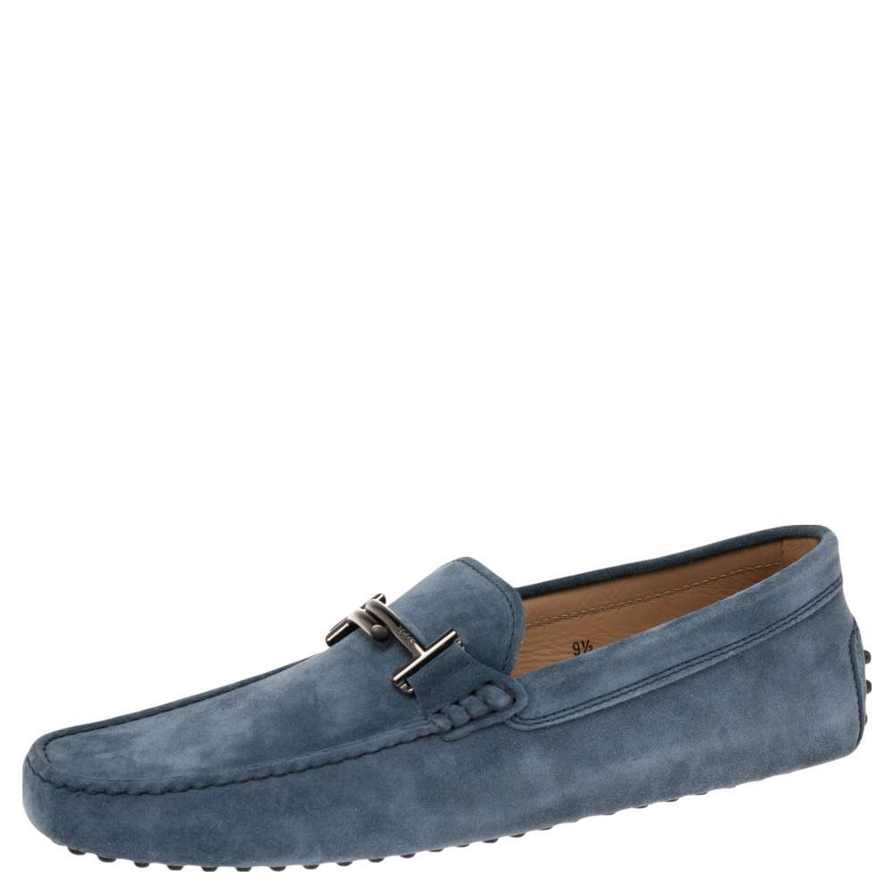 Pre Owned Tod's Blue Suede Driving Slip On Loafers Size 44