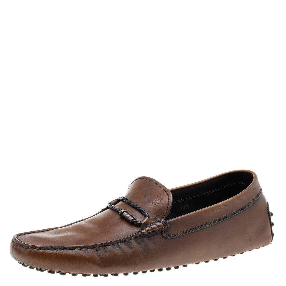 Pre Owned Tod's Brown Leather Slip On Driving Loafers Size 46.5
