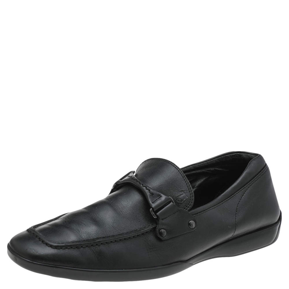 Pre Owned Tod's Black Leather Slip On Loafers Size 41.5