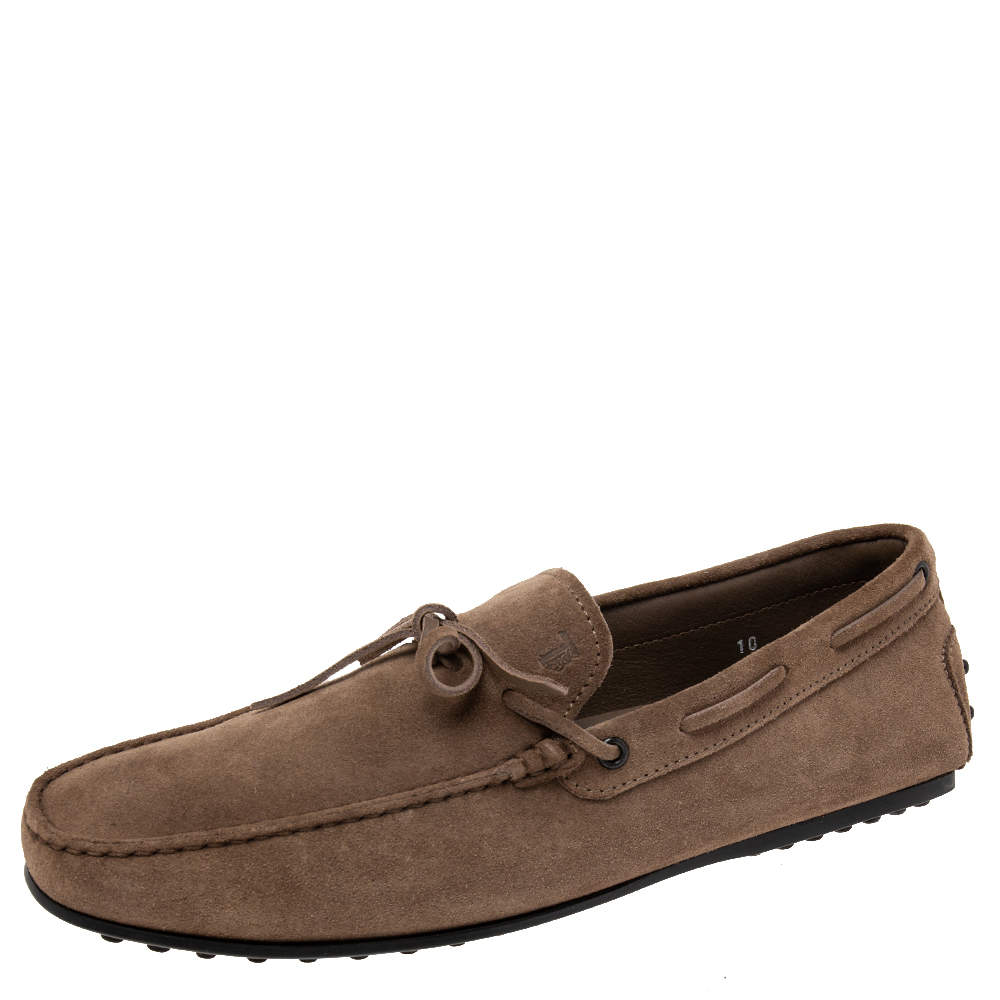 Pre Owned Tod's Brown Suede Bow Slip On Loafers Size 44.5