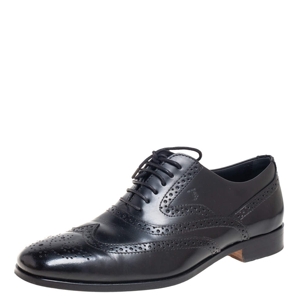 Tod's Black Brogue Leather Lace Up Oxfords Size 39.5