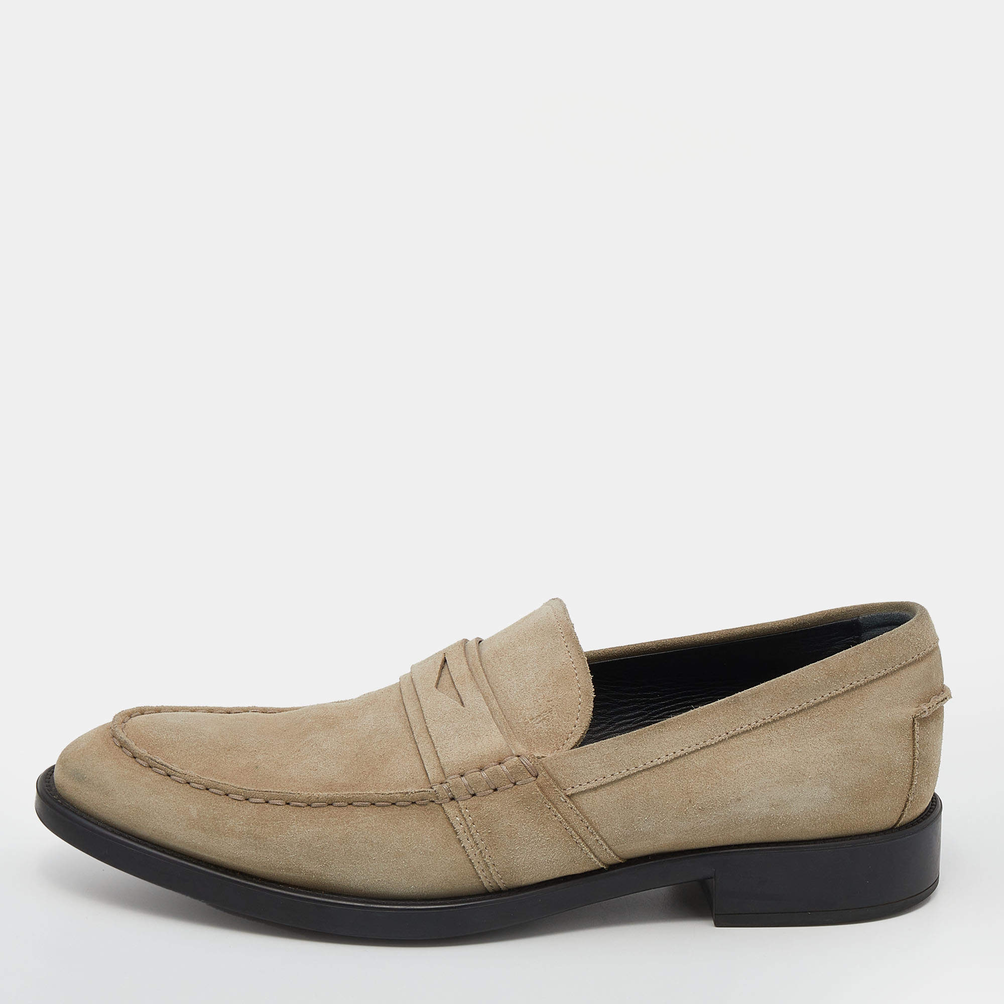 مملوكة مسبقًا Tod's Khaki Beige Suede Slip On Loafers Size 44