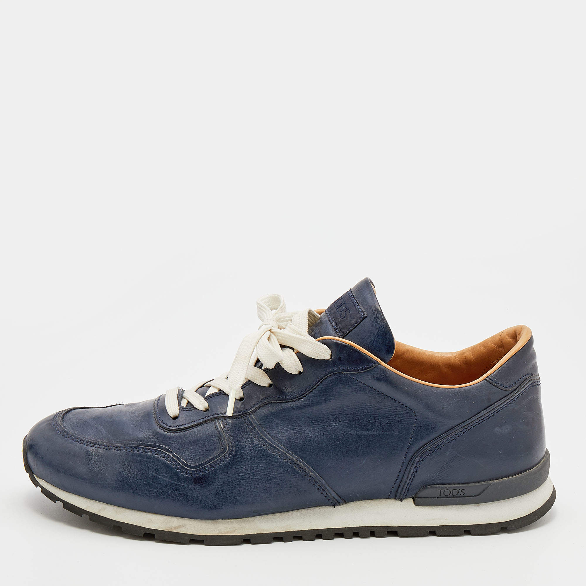 Tod's Blue Leather Low Top Sneakers Size 44.5