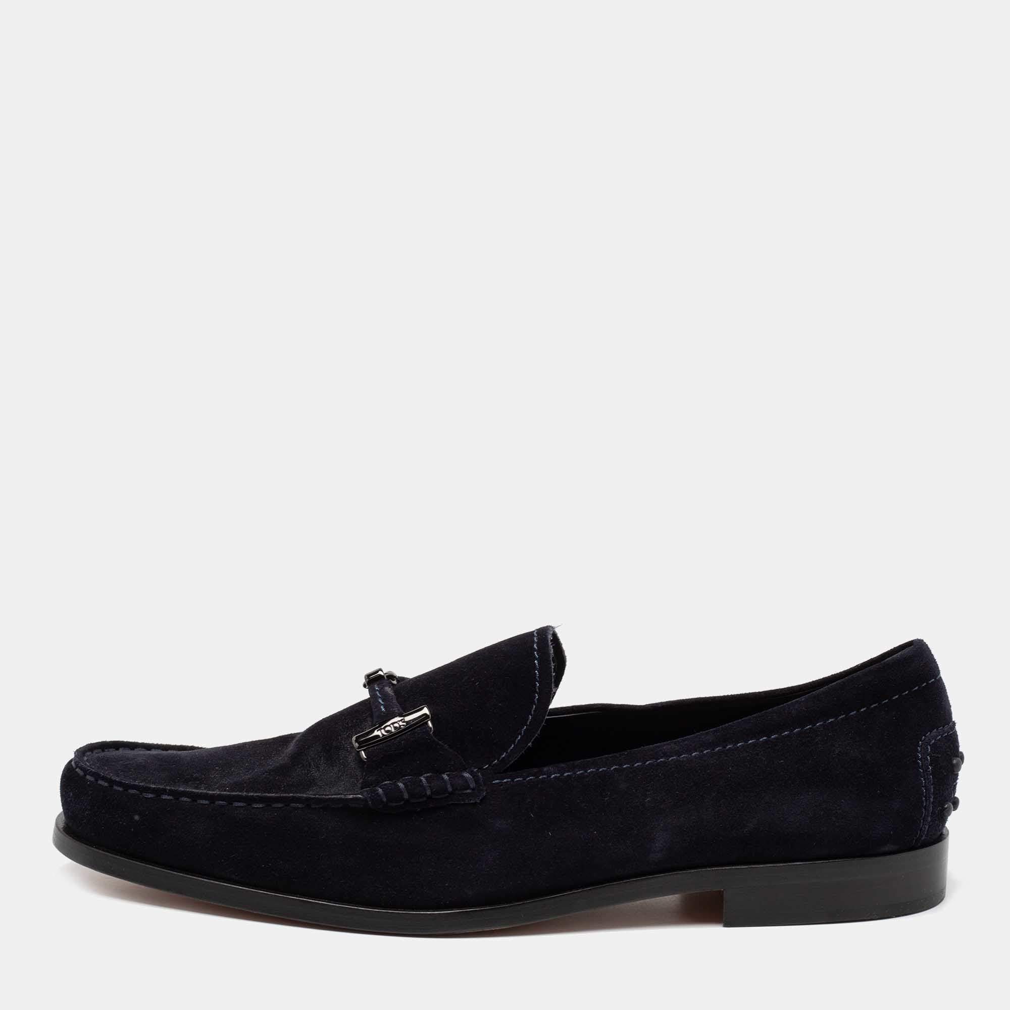 مملوكة مسبقًا Tod's Blue Suede Bit Slip on Loafers Size 44.5 