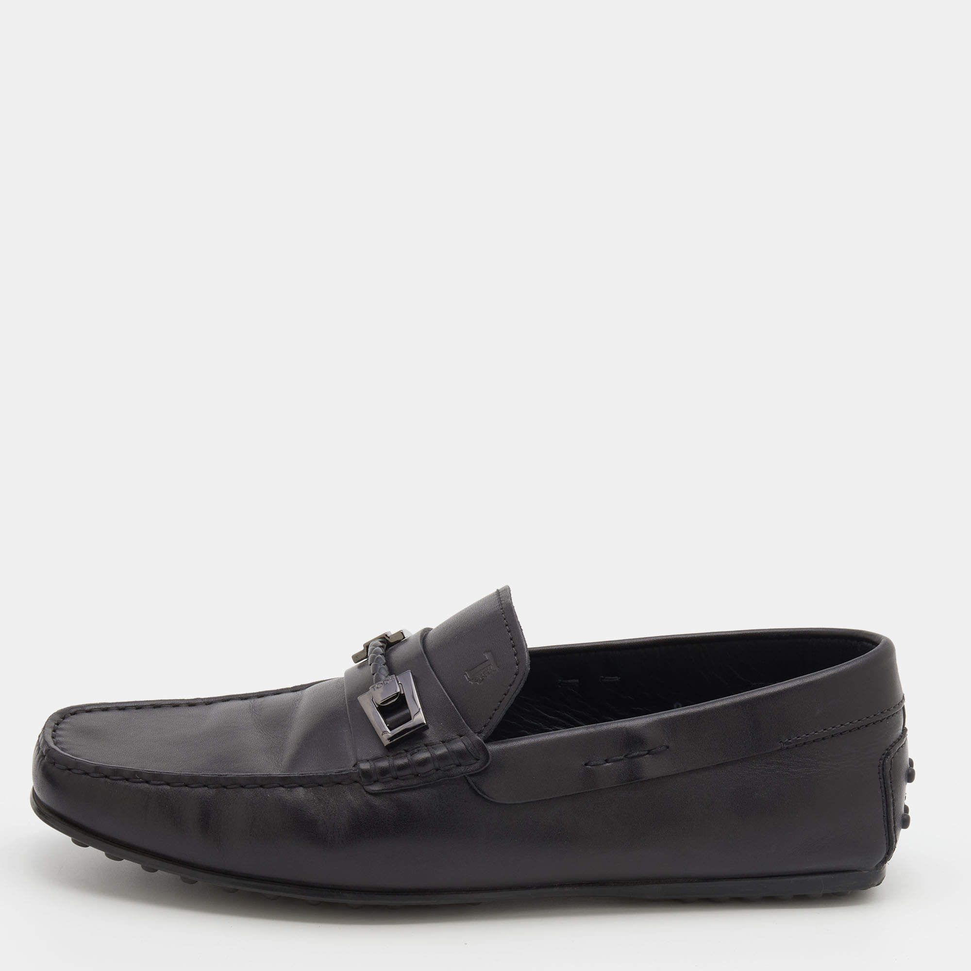 مملوكة مسبقًا Tod's Black Leather Clamp Scooby Doo City Gommino Loafers Size 42