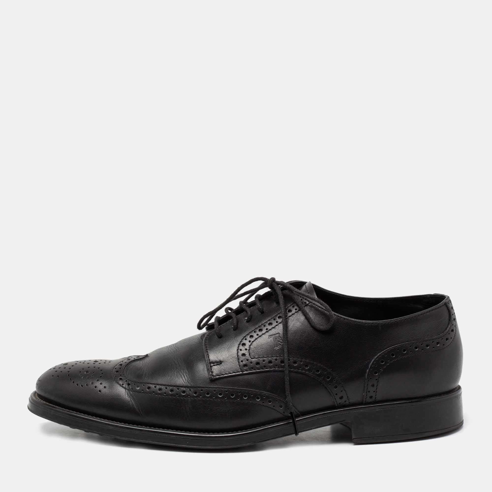 Pre Owned Tod's Black Brogue Leather Lace Up Derby Size 44.5