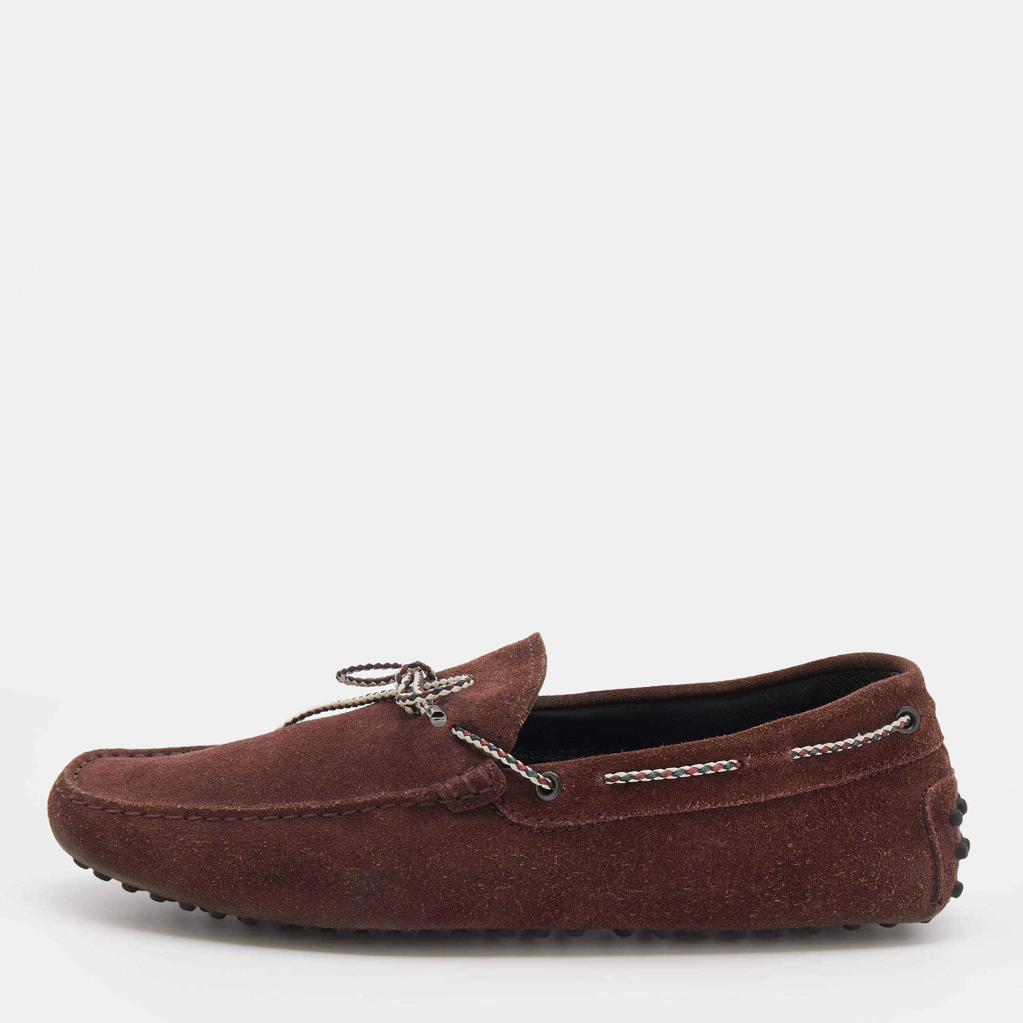Tod's Burgundy Suede Bow Slip On Loafers Size 42