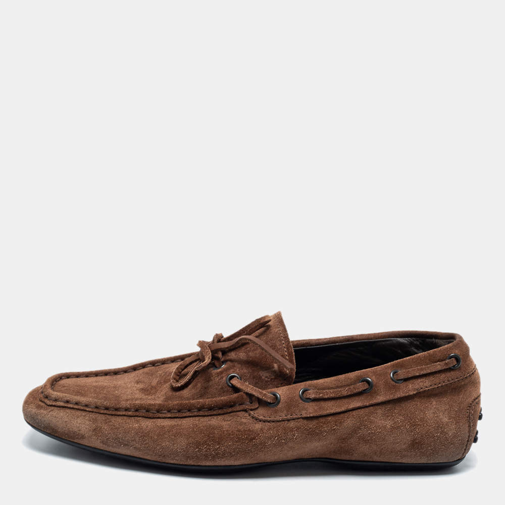 مملوكة مسبقًا Tod's Brown Suede Bow Gommino Loafers Size 41