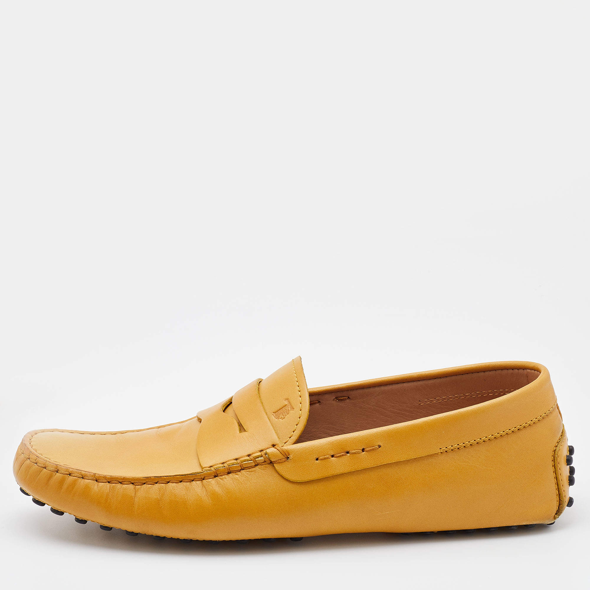 Pre Owned Tod's Mustard Yellow Leather Penny Loafers Size 41