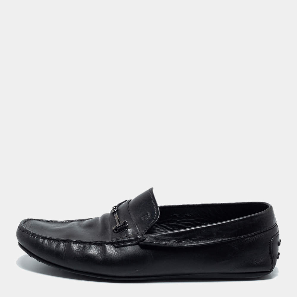 Pre Owned Tod's Black Leather Slip On Loafers Size 46.5