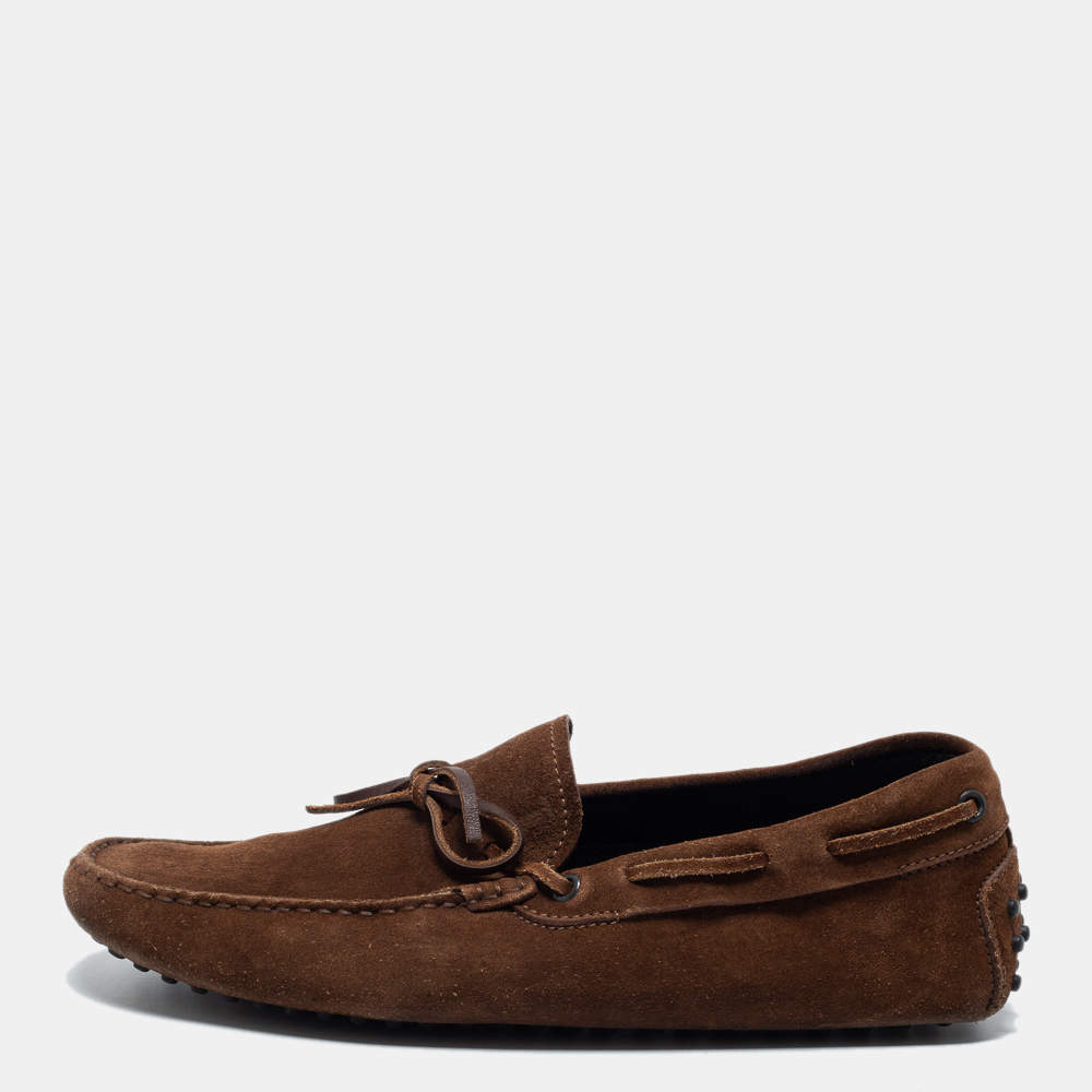 Pre Owned Tod's Brown Suede Bow Slip On Loafers Size 42.5