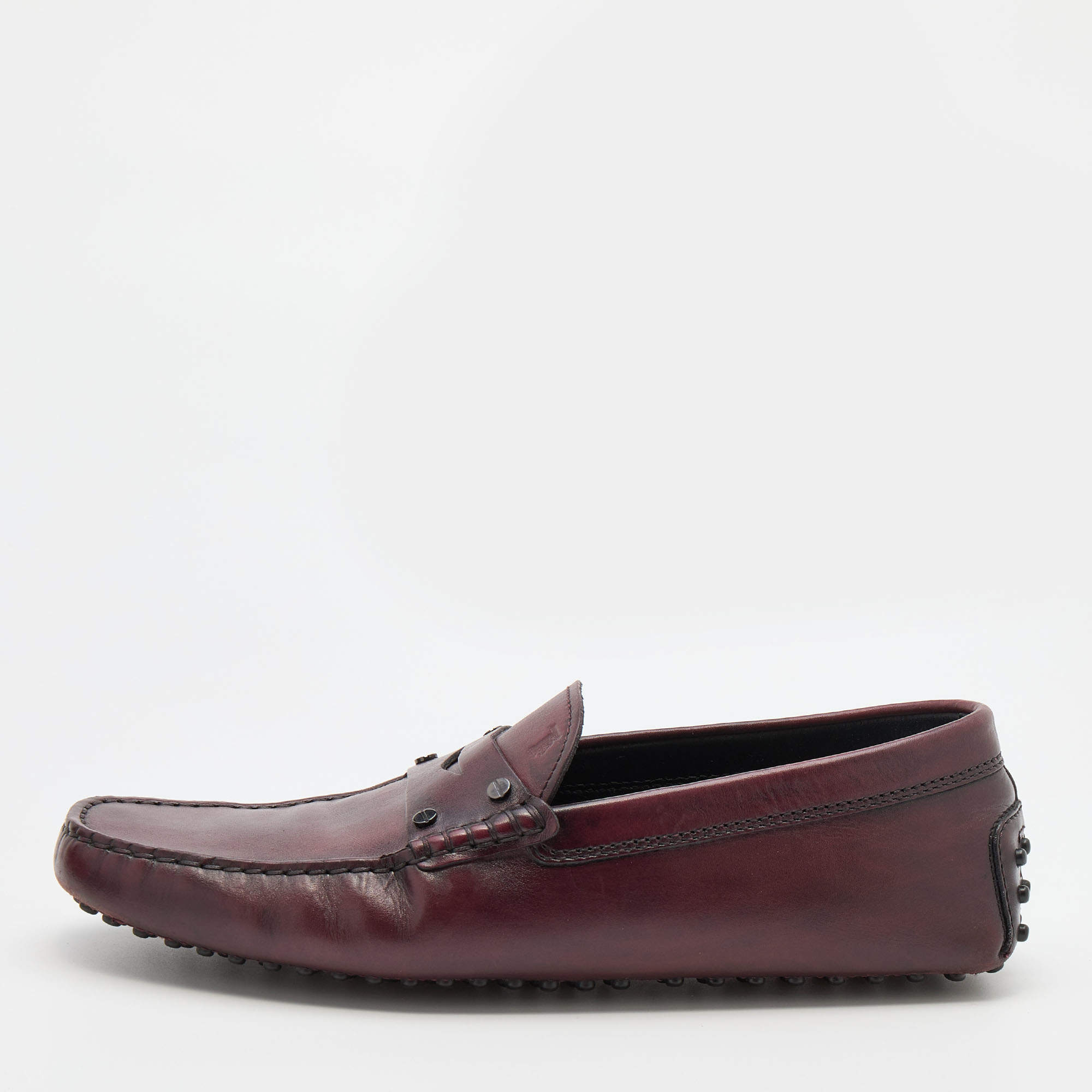 Pre Owned Tod's Burgundy Leather Slip On Loafers Size 41.5