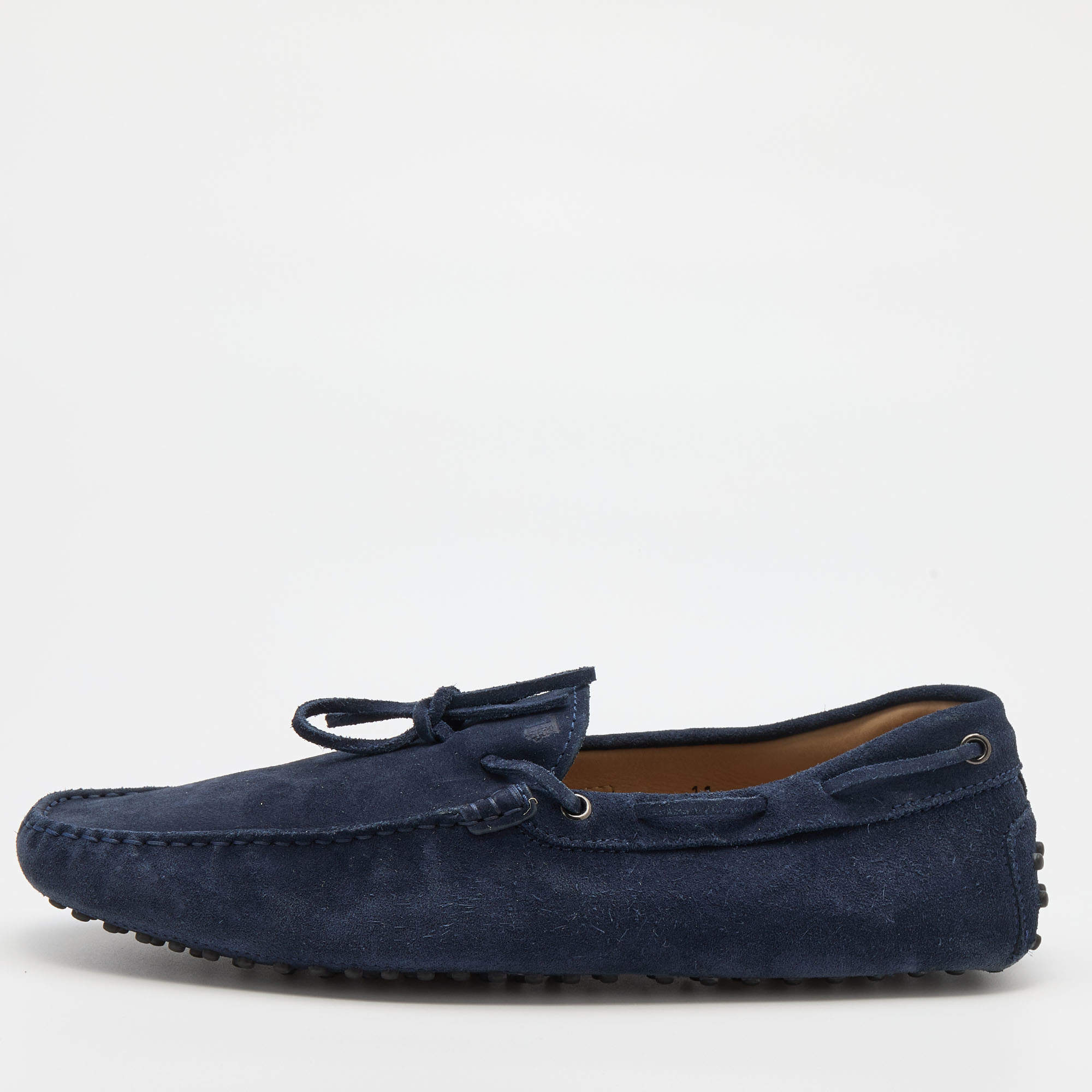 مملوكة مسبقًا Tod's Navy Blue Suede Bow Slip On Loafers Size 45.5
