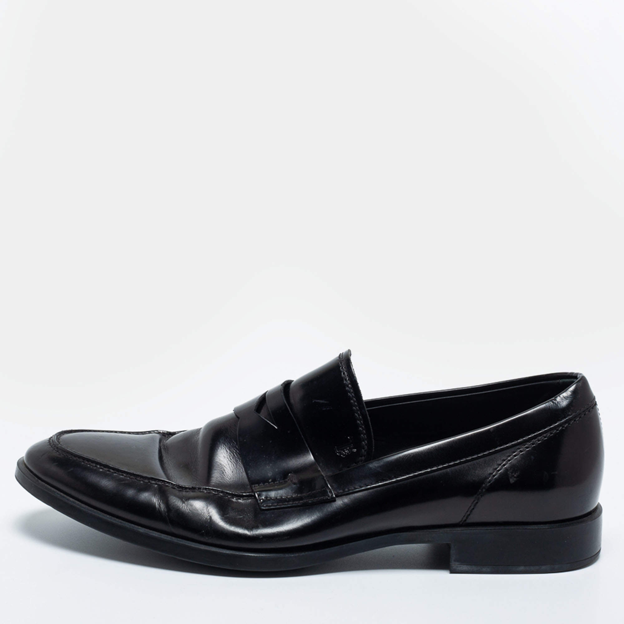 Pre Owned Tod's Black Leather Penny Loafers Size 43