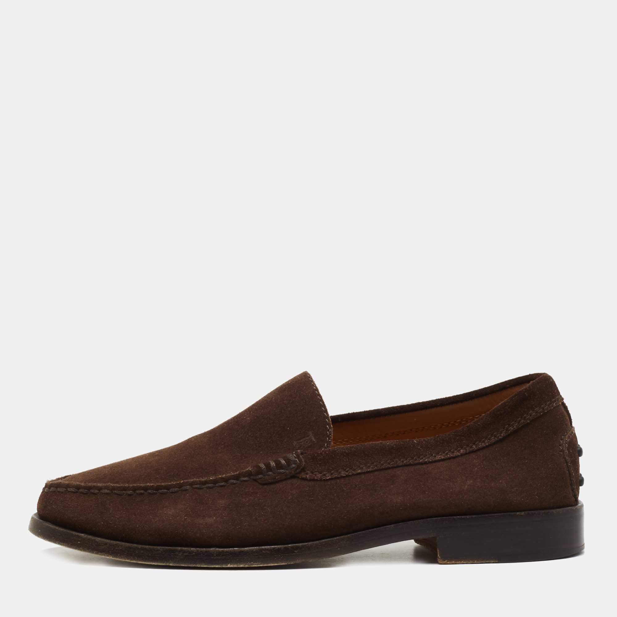 Pre Owned Tod's Brown Suede Slip On Loafers Size 40