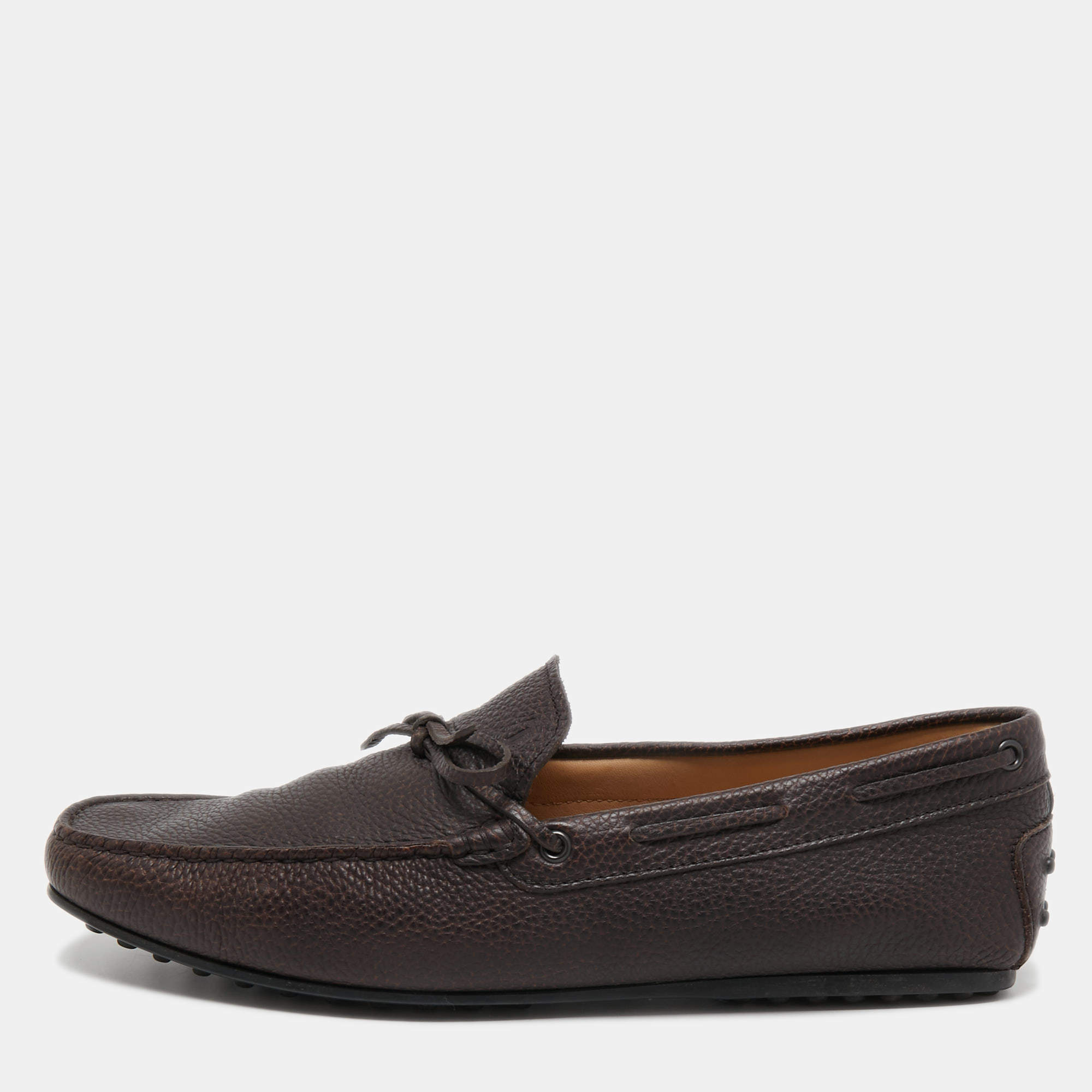 Pre Owned Tod's Brown Leather Slip On Loafers Size 45.5