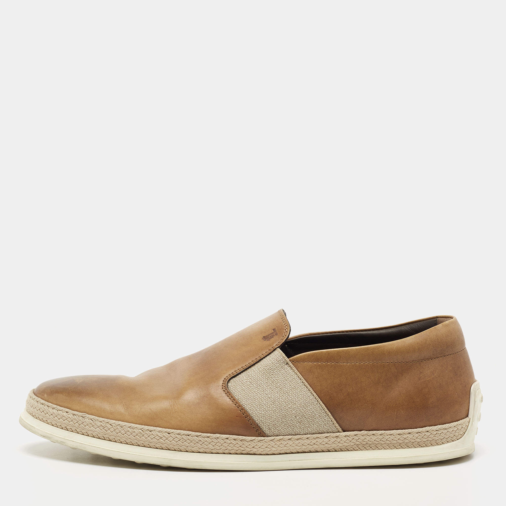 Pre Owned Tod's Two Tone Leather Espadrille Slip On Loafers Size 44.5